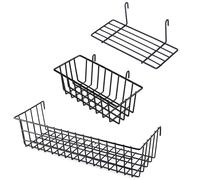 Panier À Pain En Fer 3 Pièces, Étagère Droite Suspendue, Support D'affichage De Pot De Fleur Pour Panneau De Grille Murale En Fil De Fer