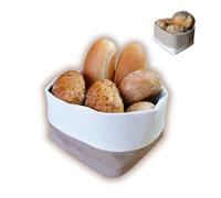 Panier à Pain en Lin mélangé - Corbeille à Pain Double Face - Moderne - Carré - 12,5 x 12,5 cm - Panier à Pain en Tissu réglable de 8 à 13 cm de Haut - Naturel