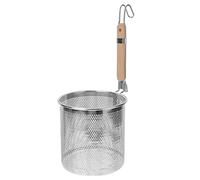 Panier à pâtes avec poignée en bois, passoire spaghetti suspendue acier inoxydable, araignée for et nouilles, boulettes, panier de 18 cm ou: argent(40x16cm)