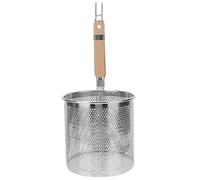 Panier à pâtes avec poignée en bois, passoire spaghetti suspendue acier inoxydable, araignée for et nouilles, boulettes, panier de 18 cm ou: argent(40.5x18cm)