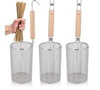 Panier à Pâtes en Acier Inoxydable, Passoire à Araignée en Maille Multifonctionnel, Con conception Érgonomique idéal pour les restaurants, 2mm Mesh, poignée en bois