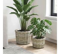 vidaXL Panier à plantes Rattan Kubu – rotin tissé, avec rangement, léger – Marron 2 pcs
