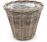 Panier à plantes en rotin rond doublé d'un film plastique - env. 25 x 30 cm - pot de fleurs en osier (grand / rond)