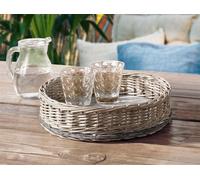 Panier à plateaux en osier, look shabby, gris, rond, plateau de service, plateau décoratif, panier à fruits, panier en osier