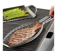 Panier à poisson portable | Panier de barbecue durable avec poignée antidérapante | La cuisine extérieure du BBQ équipe les ustensiles de cuisine portables grillés en forme de demi-cercle