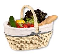 Panier à provisions en osier avec doublure en tissu - 45 x 34 x 37 cm - Panier avec anse - Beige - Décoration - Panier de rangement - Panier à anses - En osier pour les courses - Moderne