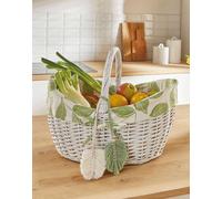 Panier à provisions "Feuilles" en osier tressé, blanc, panier pique-nique avec garniture en tissu, grand panier en osier, panier tressé