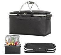 Panier à provisions pliable 18 l - Sac isotherme - Cadre pliable en alliage d'aluminium avec poignée rembourrée et isolation à fermeture éclair - Pour voyage, pique-nique, shopping