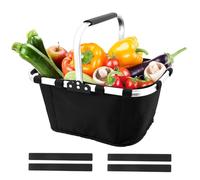 Panier à provisions pliable de 25 l - Avec poignées rembourrées - Grand panier de pique-nique - Idéal pour les voyages, les pique-niques, le shopping, les cadeaux, noir