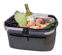 Panier à provisions pliable - Grand panier de pique-nique avec poignées rembourrées - Panier pliable pratique avec cadre en aluminium - Panier robuste