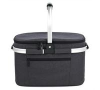 Panier à provisions pliable, noir, gris, grand panier de pique-nique, avec poignées rembourrées, pratique et pliable, avec cadre en aluminium, panier robuste
