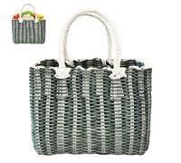 Panier à provisions tressé en plastique - Grand sac tressé - Sac d'été pour femme - Imperméable - Sac de plage - Sac de raphia - Sac de courses (B-XL)