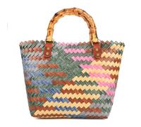 Panier à provisions tressé en plastique, sac de plage en paille - Grand sac à main - Avec poignée en bambou - Sac vintage en raphia pour femme - Étanche - Sac de courses tressé
