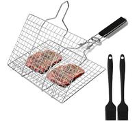 Panier à Rôtir à Poisson Panier de Barbecue en Acier Inoxydable avec 2 Brosses en Silicone pour Poisson,Steak,Légumes,Crevettes Panier Grille pour Barbecue