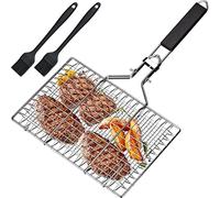 Panier à Rôtir à Poisson, Panier de Barbecue en Acier Inoxydable, Pliable, Portable, Accessoires Inoxydables Panier pour Barbecue, avec Sac Oxford et 2 Brosses en Silicone