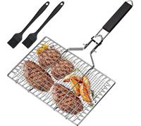 Panier à Rôtir à Poisson, Panier de Barbecue en Acier Inoxydable, Pliable, Portable, Accessoires Inoxydables Panier pour Barbecue, avec Sac Oxford et 2 Brosses en Silicone