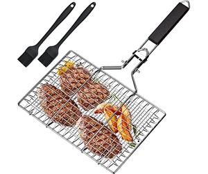 Panier à Rôtir à Poisson, Panier de Barbecue en Acier Inoxydable, Pliable, Portable, Accessoires Inoxydables Panier pour Barbecue, avec Sac Oxford et 2 Brosses en Silicone