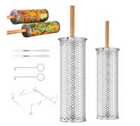 Panier à rouleaux de gril | Poignée universelle en bois en acier inoxydable - Outils de cuisson pour légumes - Pour homme, papa, grand-père, mari, fils, famille