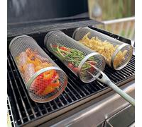 Panier à roulettes en acier inoxydable BBQ Grille de cuisson Panier anti-adhérent poissons légumes Grille de cuisson en plein air BBQ Accessoires pique-nique feu de camp Camping 1 pièce (20cm)
