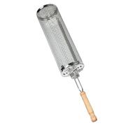 Panier à roulettes en forme de S avec poignée en bois amovible en maille d'acier inoxydable pour barbecue, accessoires pour crevettes, viande, légumes, cuisine en plein air, camping