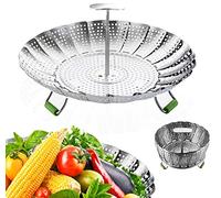 Panier à steamer pour légumes - Panier à vapeur pliable en acier inoxydable - Avec poignée centrale extensible - Extensible pour s'adapter à différentes tailles de pot (13,5 à 22,7 cm)