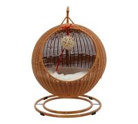 Panier à suspendre - 43 x 66 cm - Rond - Avec peluche rafraîchissante douce et griffoir pour chat - Imitation rotin - Hamac pour chatons et animaux de compagnie de taille moyenne - Jaune/marron