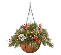 Panier à suspendre de Noël - Panier suspendu artificiel pour extérieur - Panier de Noël avec pommes de pin et baies - Vert artificiel - Panier suspendu en rotin pour jardin extérieur