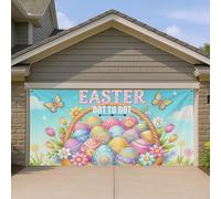 Panier à œufs de Pâques pour porte de garage, motif floral printanier coloré, décoration extérieure vive pour fête de Pâques, 390 x 180 cm