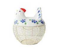 Panier à œufs décoratif pour comptoir, couvercle de poulet en céramique avec panier métallique, peut contenir 20 à 25 œufs