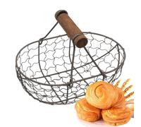 Panier à œufs en fil de fer avec poignée en bois, panier à œufs en métal, panier à collation, panier en fer, panier décoratif pour cuisine, pique-nique, extérieur, panier de récolte, peut contenir 12