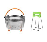 Panier à vapeur en acier inoxydable, 6QT - Insert à vapeur - Cuisson à légumes - Panier à vapeur pour autocuiseur avec poignée enduite de silicone pour cuisson à la vapeur de légumes, fruits, œufs