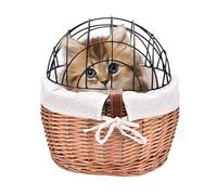 Panier à vélo pour Chiens - Panier à vélo en Osier pour Animaux de Compagnie avec Couvercle en Treillis métallique - Porte-vélos détachable pour Animaux de Compagnie, Panier pour Chien, Chiot, Chat