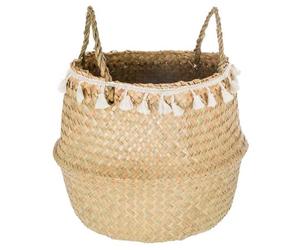 Panier ""Alina"" en roseau et pompons D30cm - Atmosphera Créateur d'intérieur