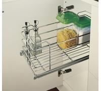 Panier amovible pour évier de cuisine 20 x 45 x 18 cm, tiroir télescopique coulissant avec rails latéraux, organisateur de plateau en fil d'acier chromé encastré pour meubles de 30 cm avec kit de