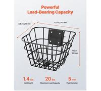 Panier Avant de Vélo et Trottinette Électrique Métallique avec Support Fixe 245 x 215 x 180 mm Capacité de Charge 9 kg Panier de…