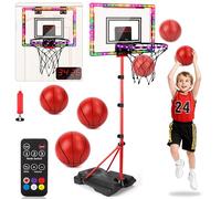 Panier Basket Enfant, Panier de Basket avec Tableau d'affichage Électronique Lumière LED et Son, 3 Modes de Jeu, Hauteur Réglable, Jouet Basketball Mural Extérieur Intérieur, Cadeaux Garçons 3+ Ans