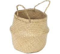 Panier Belly Compactor en Jonc de Mer, Forme Ronde Tressée à la Main, Taille Medium 27x27x26 cm, Couleur Naturelle pour Rangement et
