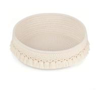 Panier bohème en coton à pompons - Support de maquillage - 27,9 x 27,9 x 7,9 cm, organiseur de rangement en corde tissée pour la maison, léger et portable, bureau ou chambre (blanc)