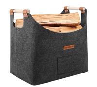 Panier bois cheminée XL panier buche en feutre très épais et poignée renforcée | Pliable Sac en feutre pour les courses, le bois, le journal(Noir)