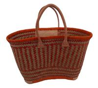 Panier cabas en jonc avec anses et coins cuir renforcés