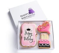 Panier cadeau d'anniversaire - Cookies au sucre personnalisés - Cookies joyeux anniversaire dans une boîte cadeau, friandises casher décorées à la main pour femme, elle, épouse - Cadeaux de