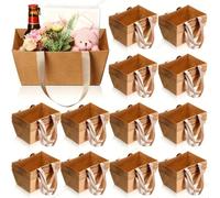 Panier cadeau en papier kraft de 9,8 x 6,5 x 4,3 pouces avec poignée, panier cadeau de la Saint-Valentin en papier kraft, pour l'emballage cadeau, le mariage, la fête, la Saint-Valentin 1 pièce,10 piè