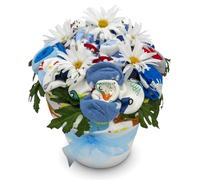Panier cadeau Nikki pour vêtements de bébé, panier cadeau pour nouveau-né garçon avec vêtements de bébé disposés comme des fleurs de célébration, cadeau créatif unique pour les nouveaux parents