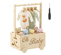 Panier cadeau pour bébé 2 en 1 en bois avec roulettes et poignée - Boîte cadeau personnalisée pour fête prénatale avec design Oh Baby - Boîte en bois pour enfants pour rangement et porte-vêtements
