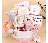 Panier cadeau pour bébé fille, cadeau de fête prénatale pour filles, cadeau de naissance, panier cadeau pour bébé fille, cadeaux de révélation du sexe, cadeau unique pour bébé, couverture