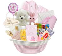 Panier cadeau pour bébé fille | Coffret cadeau unique pour une nouvelle maman Rose Ensemble cadeau de bienvenue pour bébé avec ensemble essentiel pour les futures mamans, cadeau après le travail