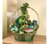 Panier cadeau vert / or grand, en osier, panier cadeau vide, panier à anses, panier en osier