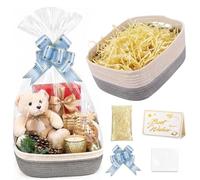 Panier cadeau vide à garnir, Panier de Rangement en Corde de Coton (30x20x12cm), Panier noel vide, Panier pour cadeau vide, Cadeau basket & Gift Basket avec Sacs, Ruban et Carte (Gris-Blanc)