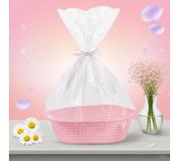 Panier Cadeau Vide à Garnir Tressé avec Sacs Cadeaux et Rubans, Panier Garni a Offrir Panier de Présentation Vide pour Anniversaire, Mariage, Noël, Fête Prénatale, Halloween, Thanksgiving (rose)