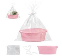 Panier Cadeau Vide à Garnir Tressé, Boite Cadeau Vide Avec Sacs Cadeaux Transparents Et Rubans, 30 X 20 X 12 Cm, Panier Garni, Pour Halloween, Thanksgiving, NoëL, Rangement. (Rose)